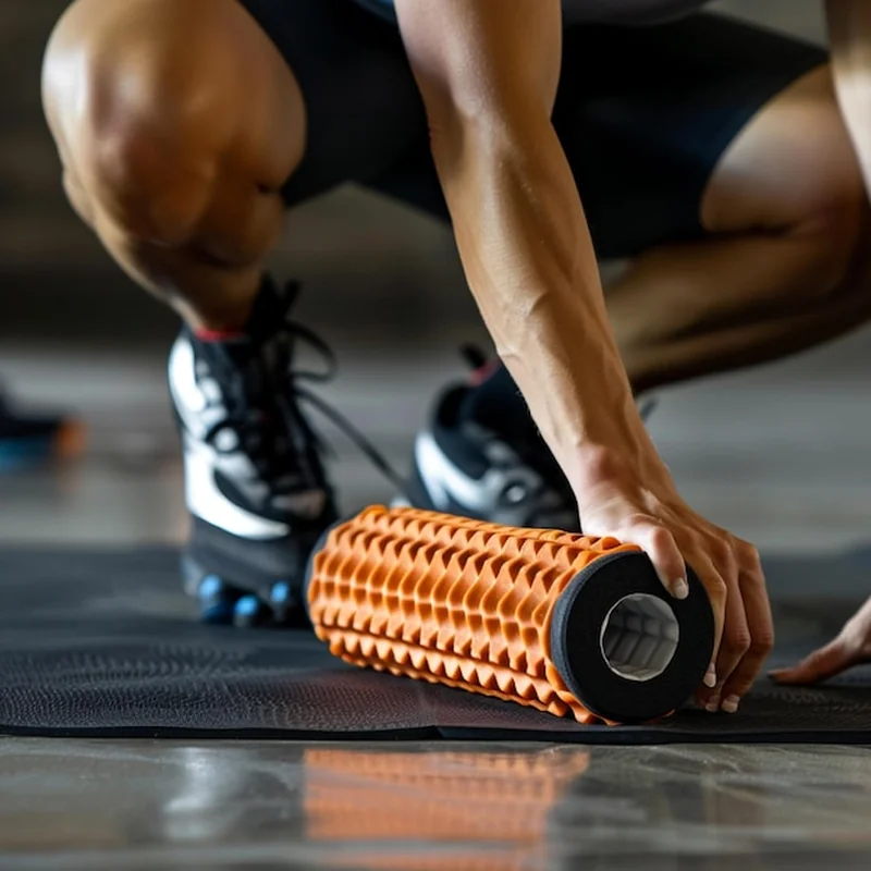 Osoba używająca rolki piankowej do regeneracji mięśni